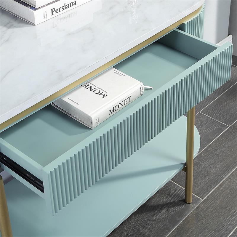 Bowery Hill Glam 3-Piece Wood Coffee Table Set in Light Teal