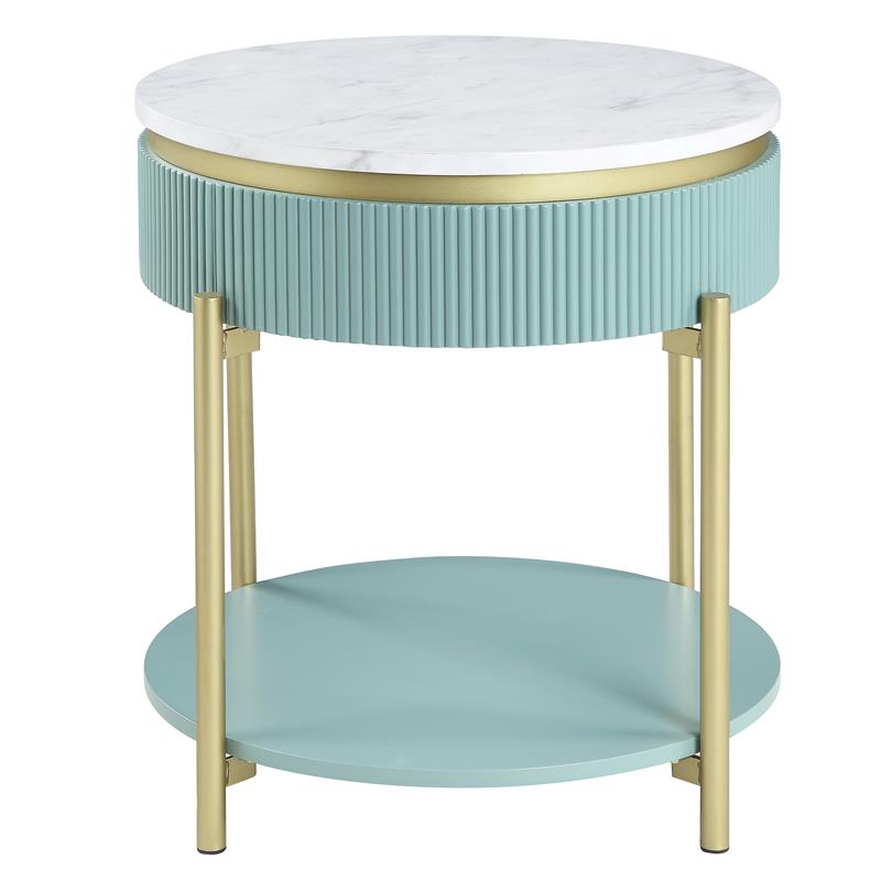 Bowery Hill Glam 3-Piece Wood Coffee Table Set in Light Teal