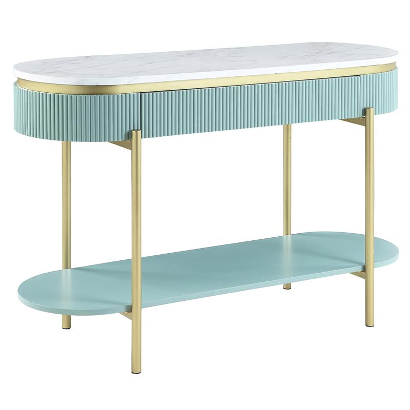 Bowery Hill Glam 3-Piece Wood Coffee Table Set in Light Teal