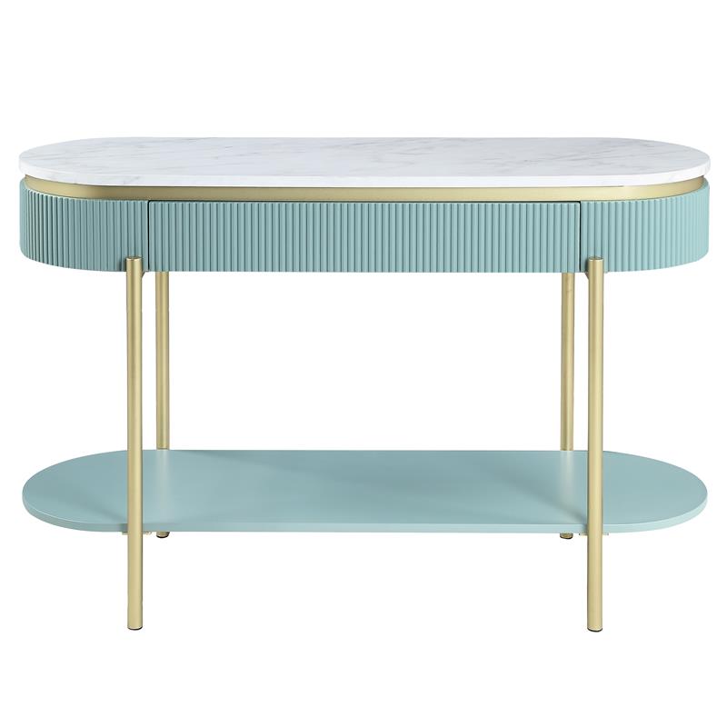 Bowery Hill Glam 3-Piece Wood Coffee Table Set in Light Teal