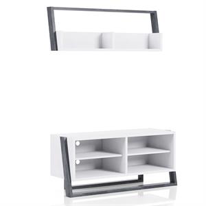 Bowery Hill 2-Piece Wood 49.5&quot Shelf and TV Stand Set in Grey