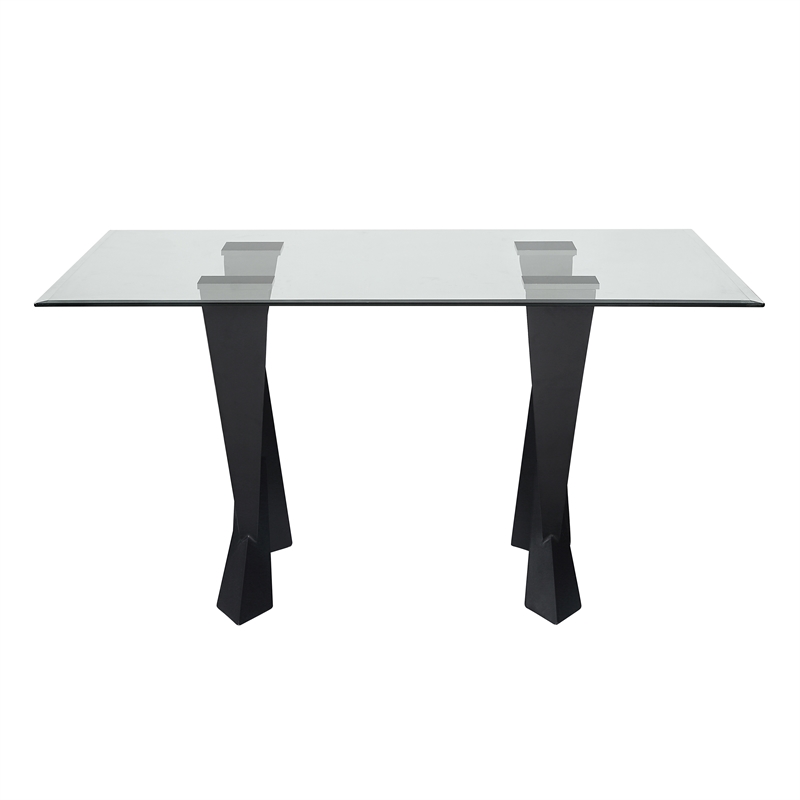 Bowery Hill Glass Top Rectangular Dining Table in Black with Clear Finish
