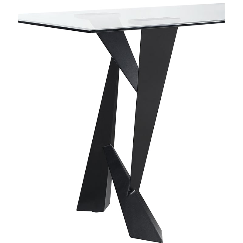Bowery Hill Glass Top Rectangular Dining Table in Black with Clear Finish