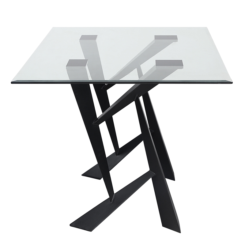 Bowery Hill Glass Top Rectangular Dining Table in Black with Clear Finish