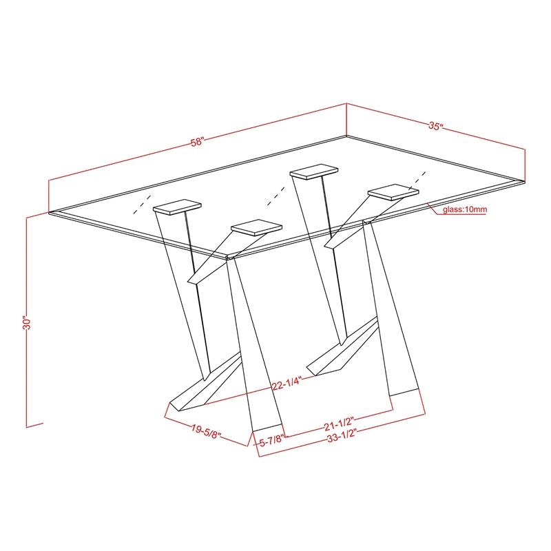 Bowery Hill Glass Top Rectangular Dining Table in Black with Clear Finish
