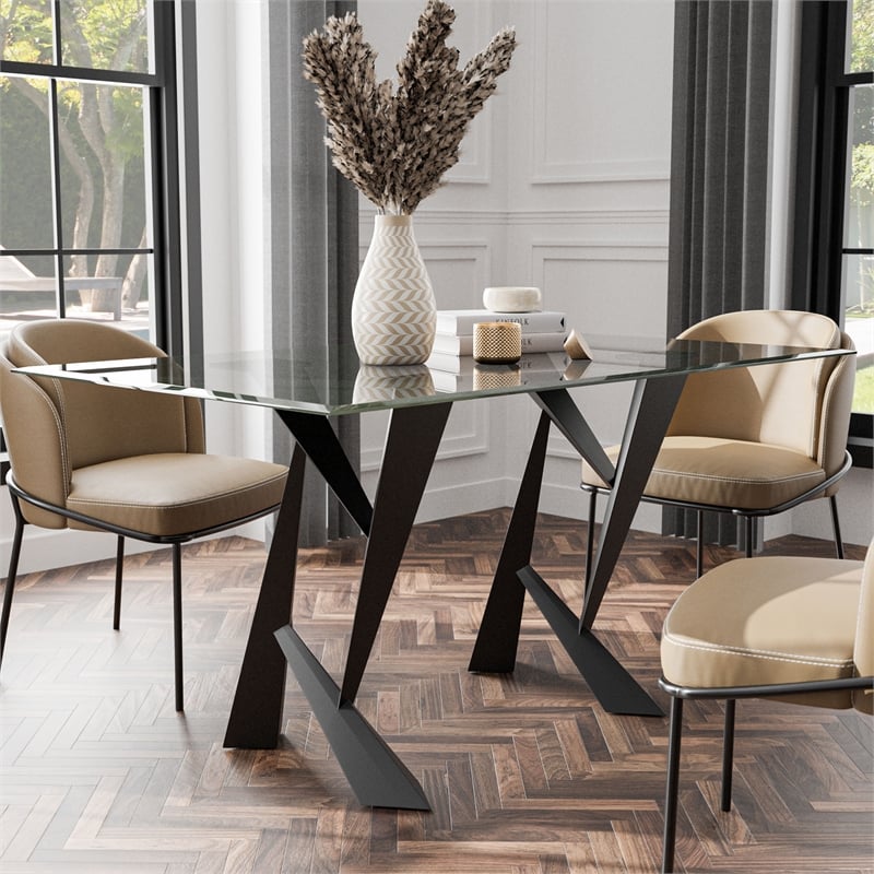 Bowery Hill Glass Top Rectangular Dining Table in Black with Clear Finish