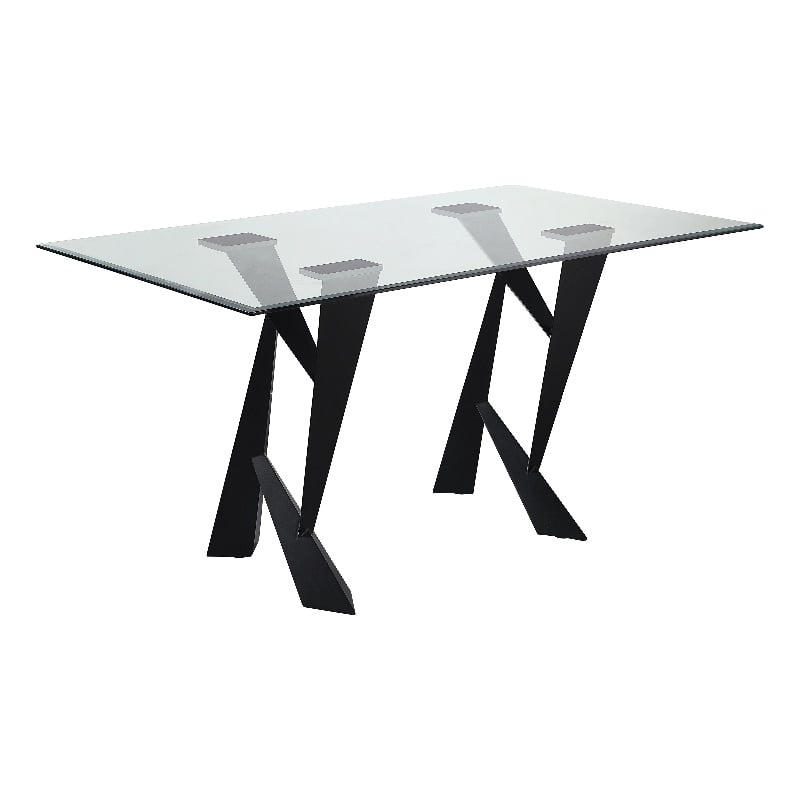 Bowery Hill Glass Top Rectangular Dining Table in Black with Clear Finish