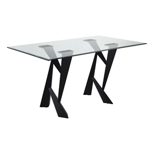 Bowery Hill Glass Top Rectangular Dining Table in Black with Clear Finish