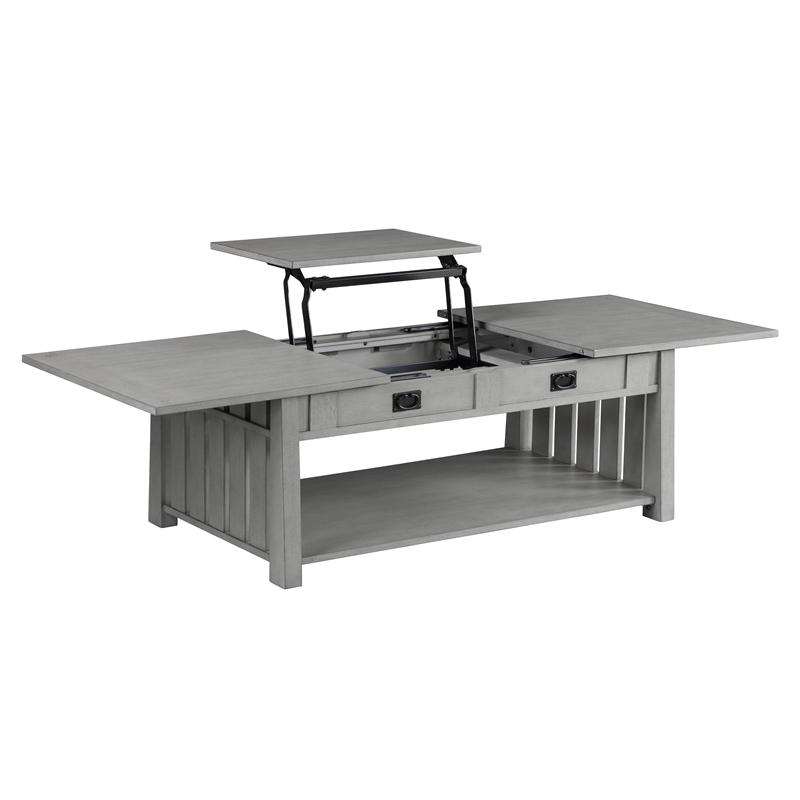 Bowery Hill Wood Coffee Table with Hidden Lift Shelf in Gray Finish