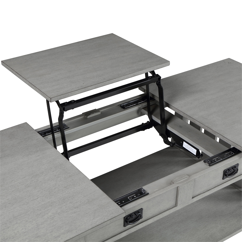 Bowery Hill Wood Coffee Table with Hidden Lift Shelf in Gray Finish