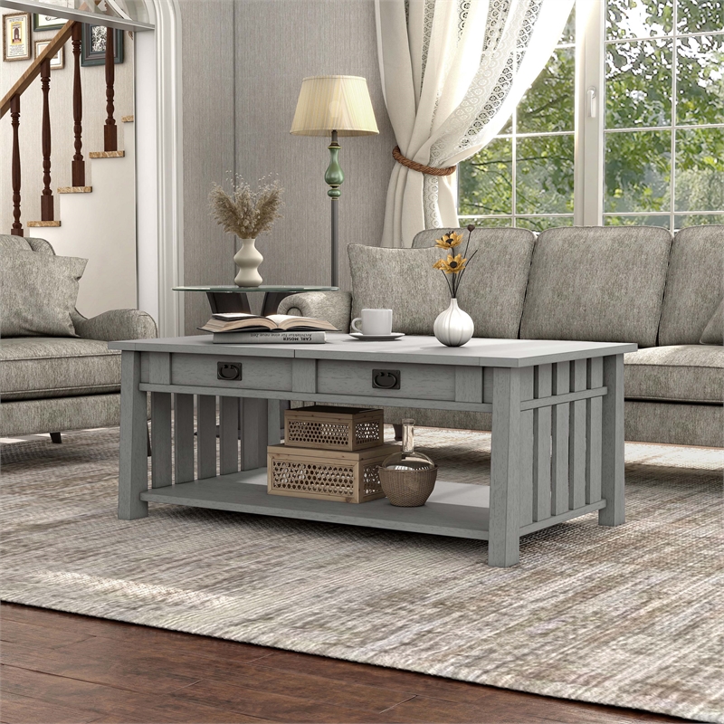 Bowery Hill Wood Coffee Table with Hidden Lift Shelf in Gray Finish