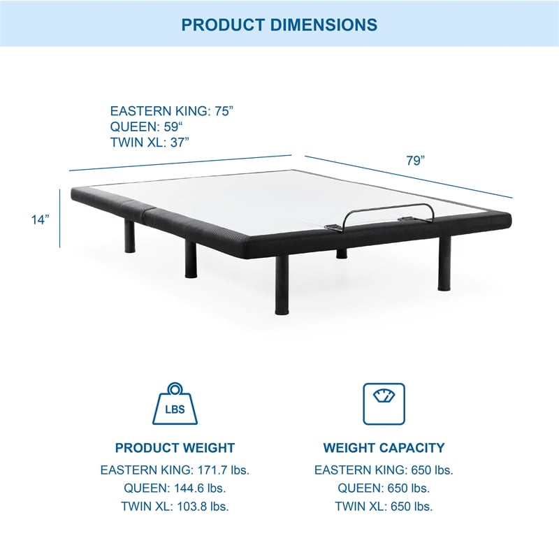 Bowery Hill Metal Twin XL Adjustable Bed with Dual Motor in Black
