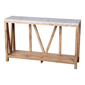 Bowery Hill 2-Tier Farmhouse Console Table in Warm Oak and Concrete