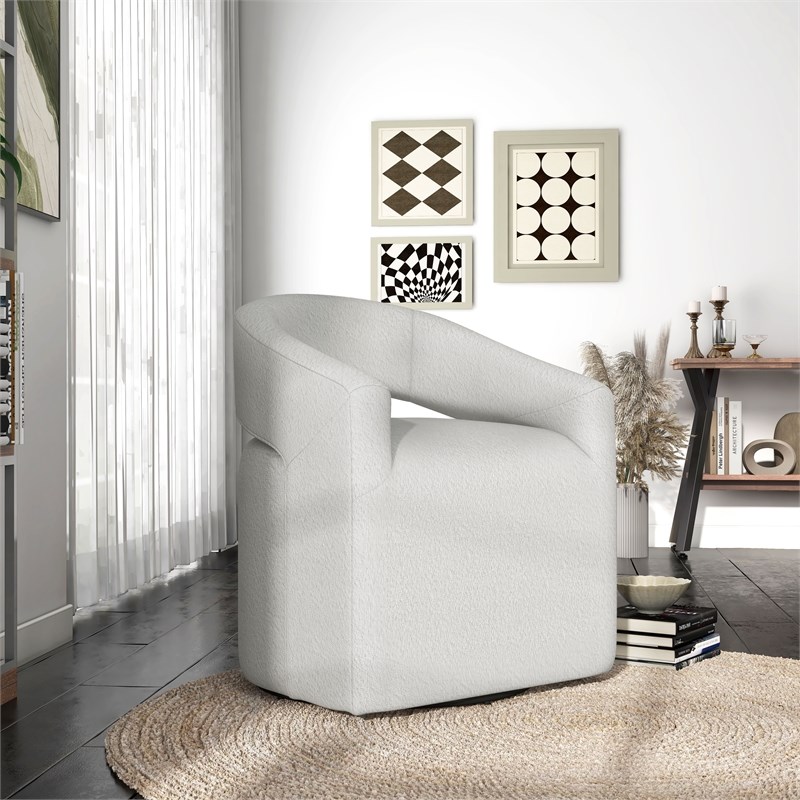 Bowery Hill Tess Fabric Armchair with Curved Armrests in White