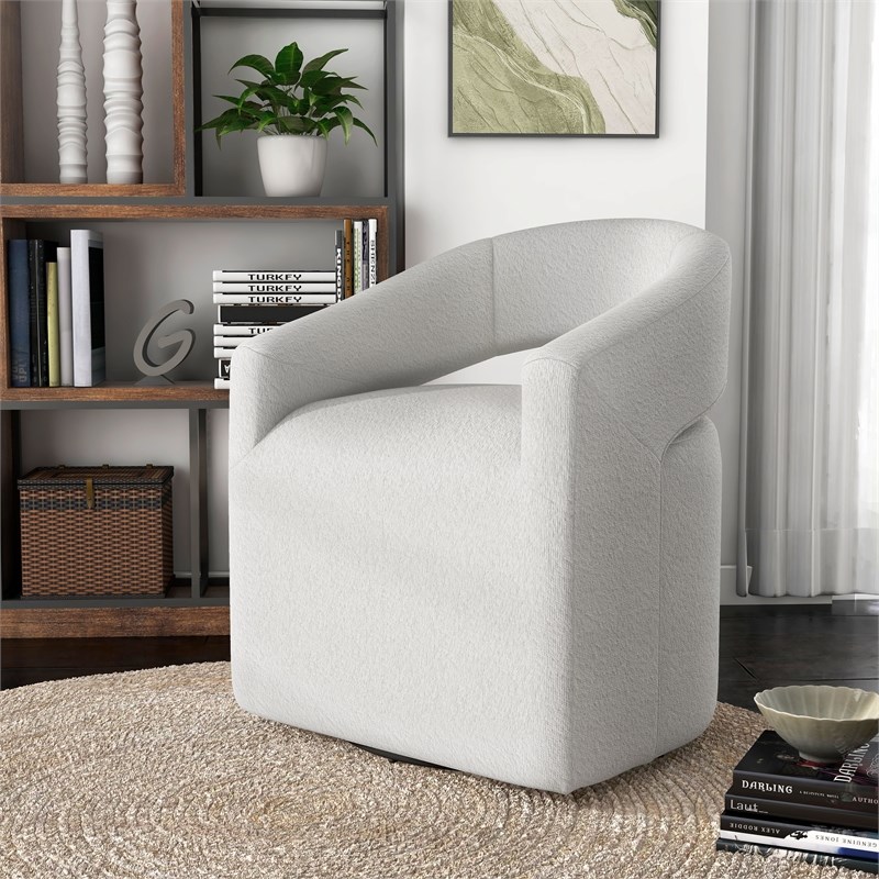 Bowery Hill Tess Fabric Armchair with Curved Armrests in White