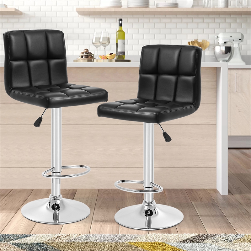 Bowery Hill Faux Leather Adjustable Bar Stools in Black (Set of 2)