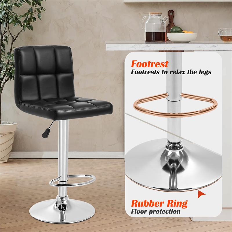 Bowery Hill Faux Leather Adjustable Bar Stools in Black (Set of 2)