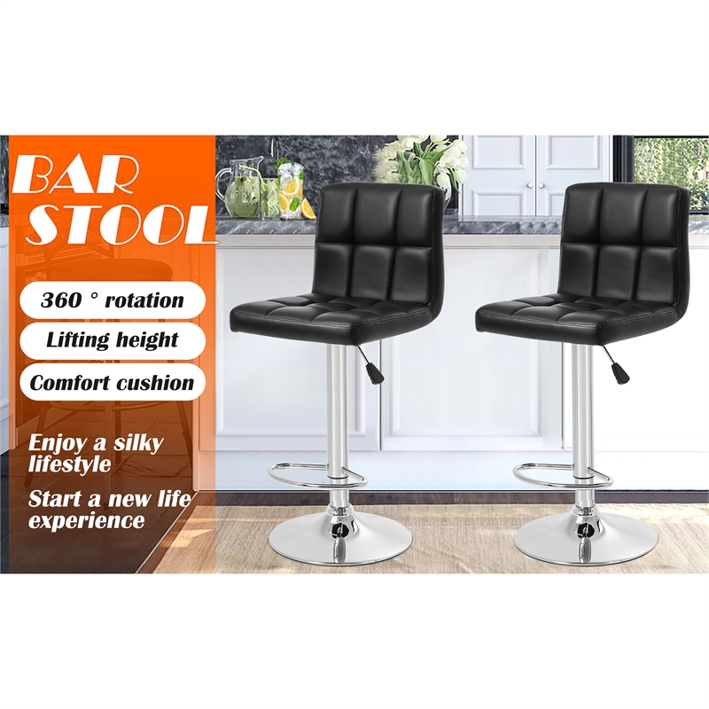 Bowery Hill Faux Leather Adjustable Bar Stools in Black (Set of 2)