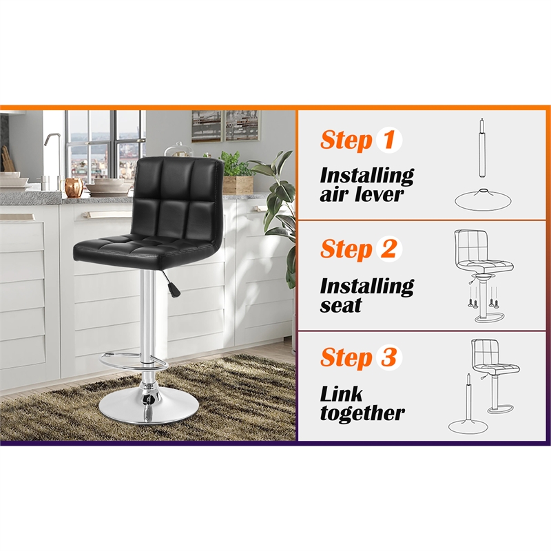 Bowery Hill Faux Leather Adjustable Bar Stools in Black (Set of 2)
