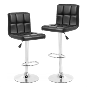 Bowery Hill Faux Leather Adjustable Bar Stools in Black (Set of 2)