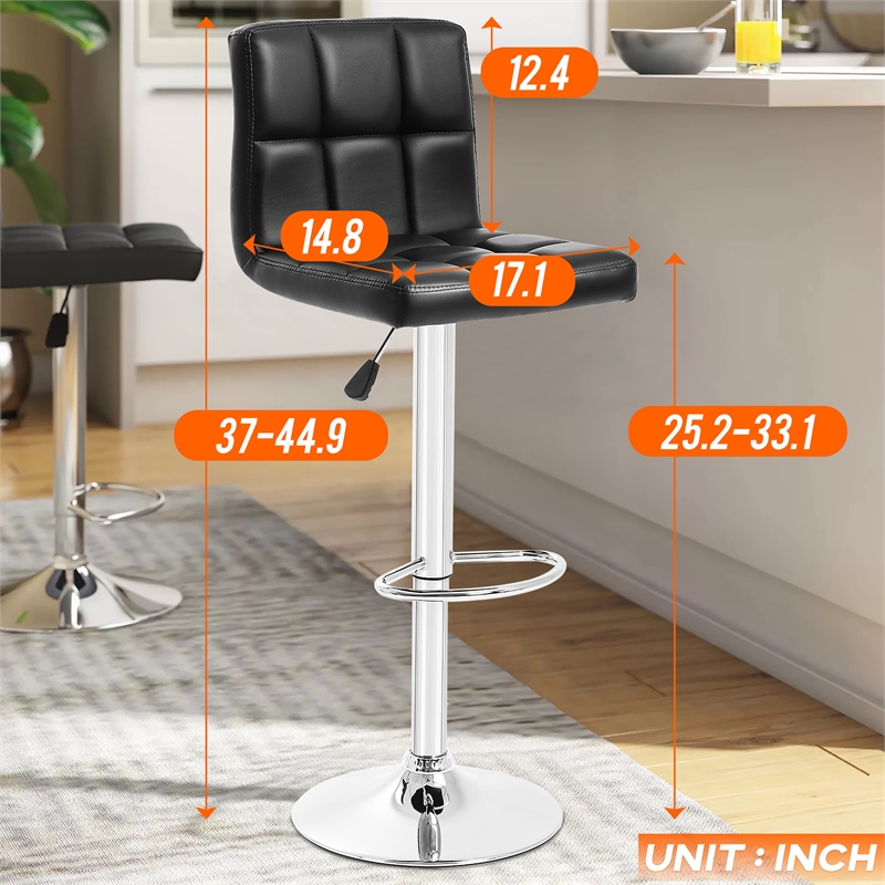 Bowery Hill Faux Leather Adjustable Bar Stools in Black (Set of 2)