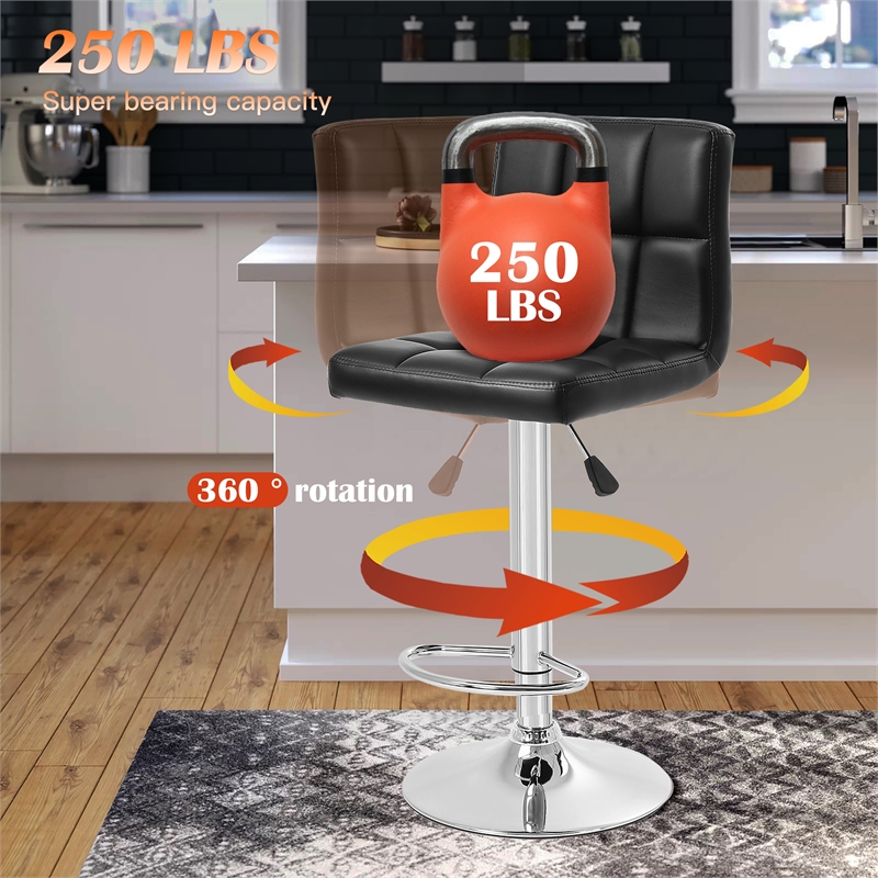 Bowery Hill Faux Leather Adjustable Bar Stools in Black (Set of 2)