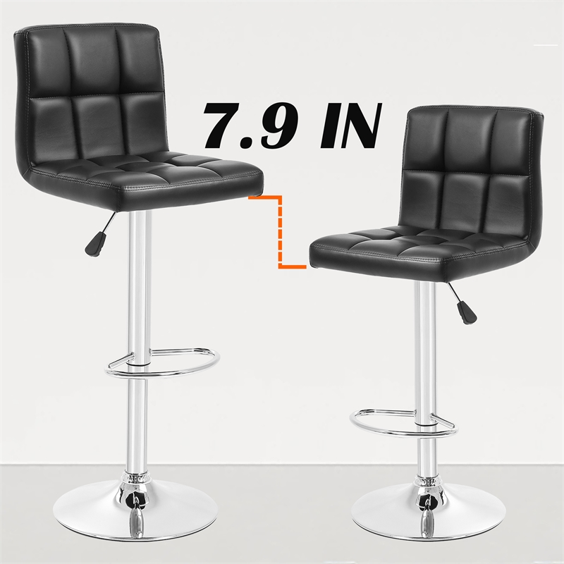 Bowery Hill Faux Leather Adjustable Bar Stools in Black (Set of 2)