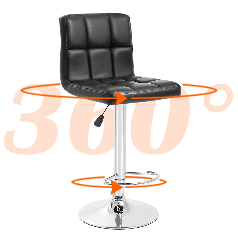 Bowery Hill Faux Leather Adjustable Bar Stools in Black (Set of 2)