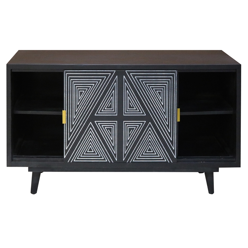 Bowery Hill Solid Wood Two-Door Buffet in Black with Art Deco Design