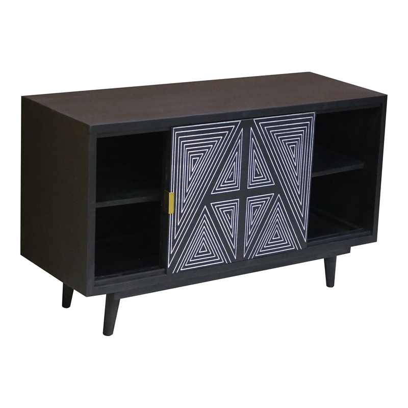 Bowery Hill Solid Wood Two-Door Buffet in Black with Art Deco Design