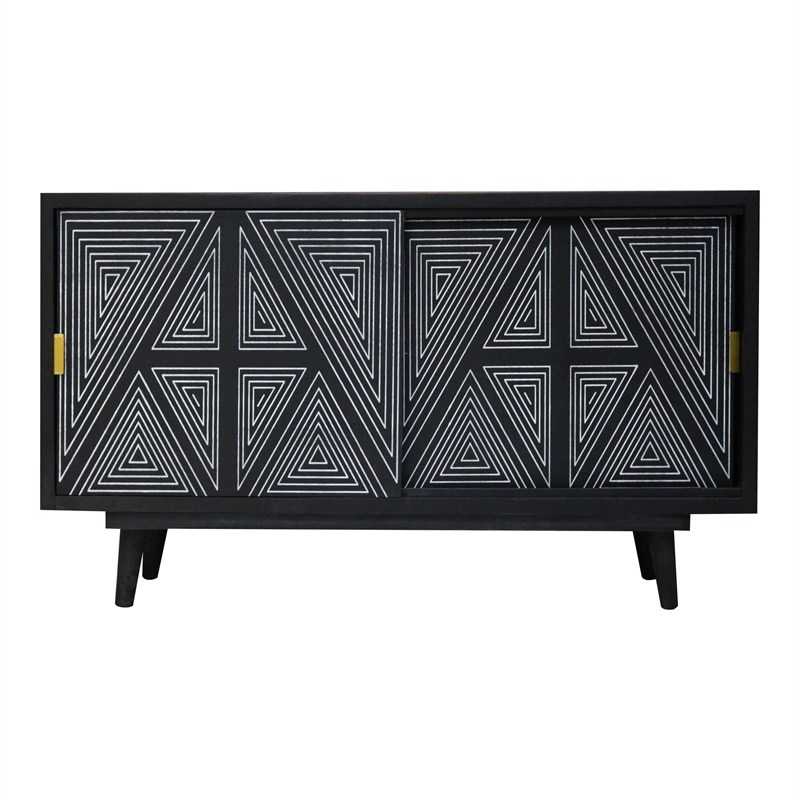 Bowery Hill Solid Wood Two-Door Buffet in Black with Art Deco Design