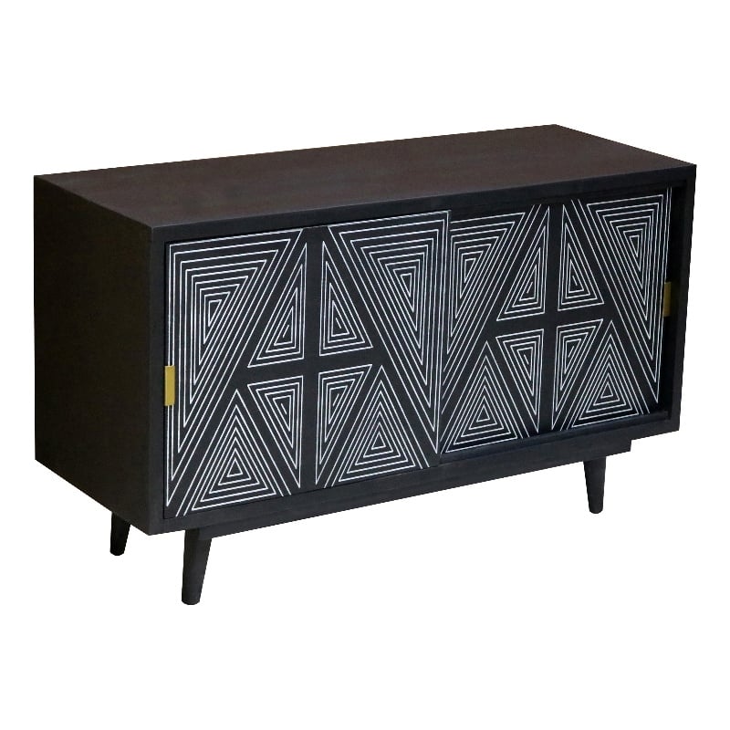 Bowery Hill Solid Wood Two-Door Buffet in Black with Art Deco Design