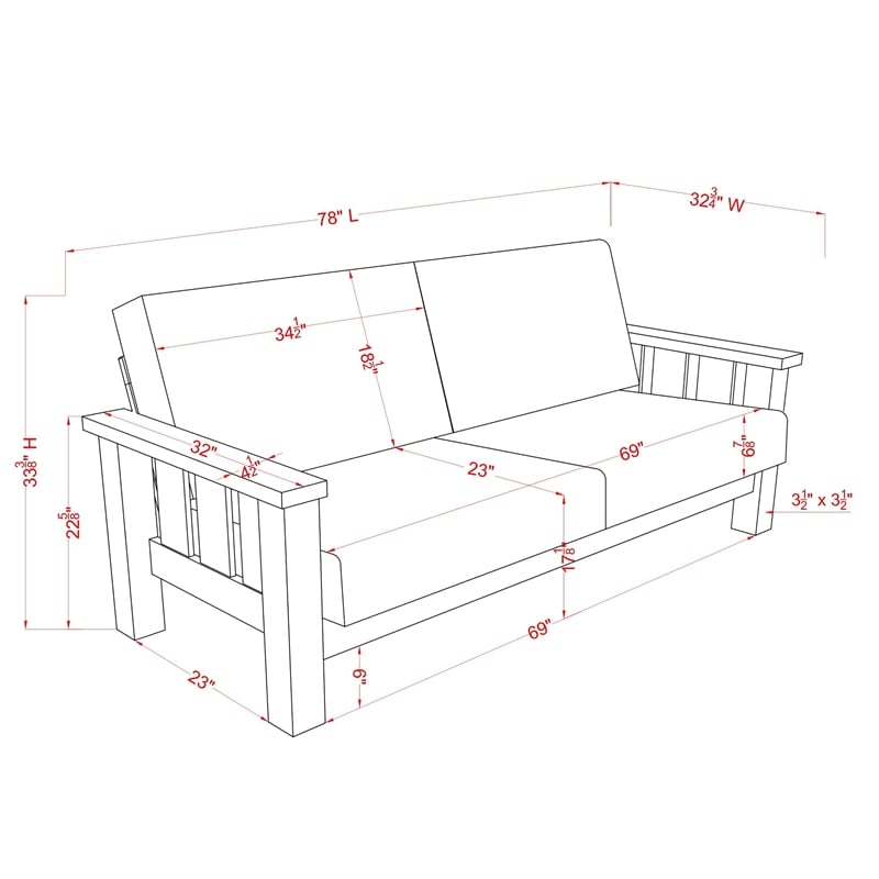 Bowery Hill Rustic Sofa in Brown Fabric and Wood Plaid Finish