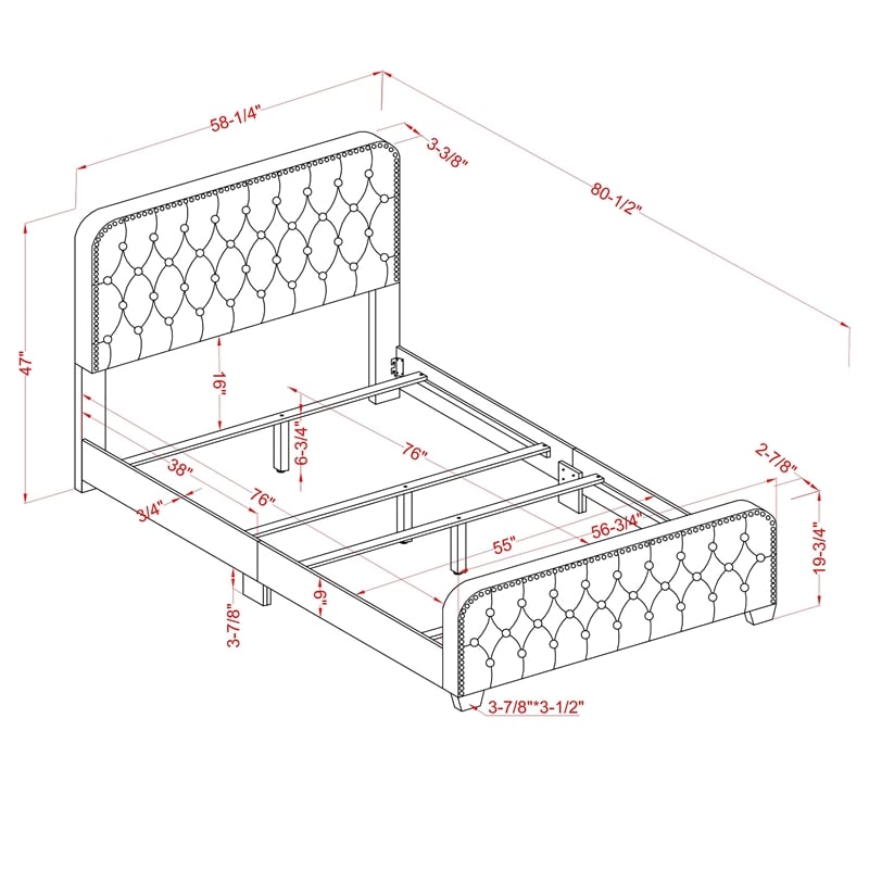 Bowery Hill Transitional Full Bed Upholstered with Brown Wood Finish
