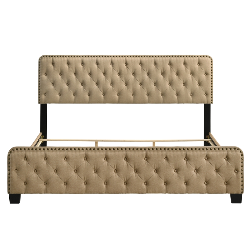 Bowery Hill Transitional Full Bed Upholstered with Brown Wood Finish