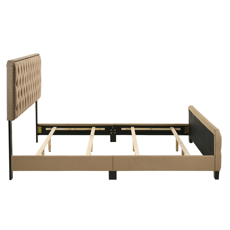 Bowery Hill Transitional Full Bed Upholstered with Brown Wood Finish