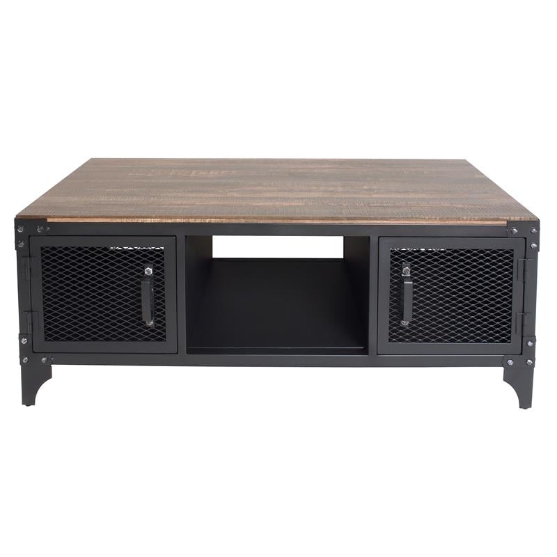 Bowery Hill Industrial Metal Coffee Table in Sand Black and Dark Walnut