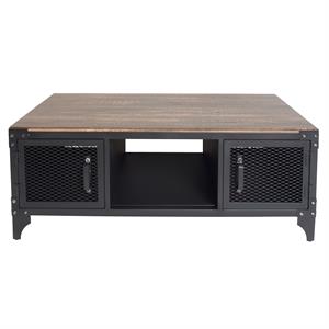 Bowery Hill Industrial Metal Coffee Table in Sand Black and Dark Walnut