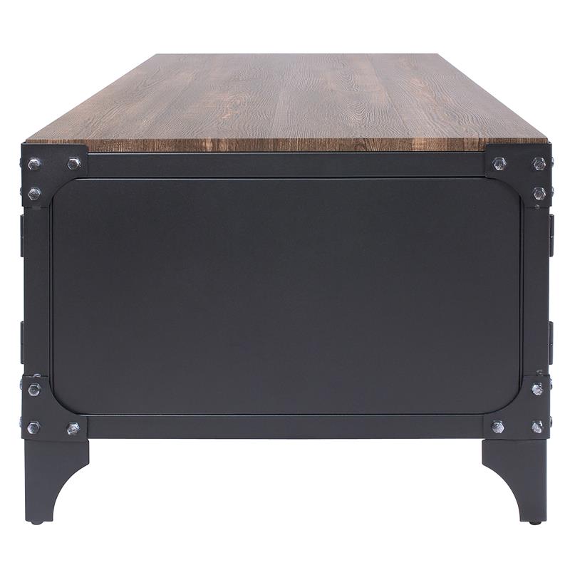 Bowery Hill Industrial Metal Coffee Table in Sand Black and Dark Walnut