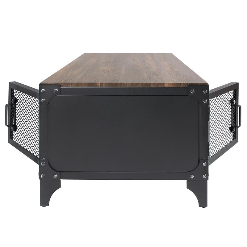 Bowery Hill Industrial Metal Coffee Table in Sand Black and Dark Walnut