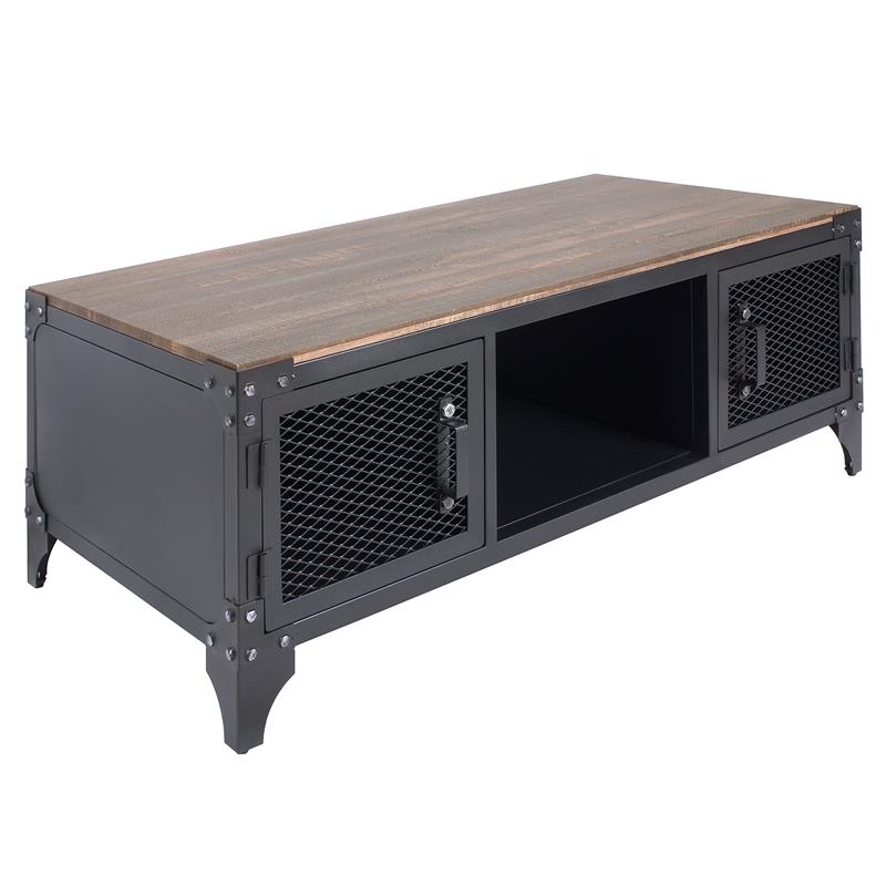 Bowery Hill Industrial Metal Coffee Table in Sand Black and Dark Walnut