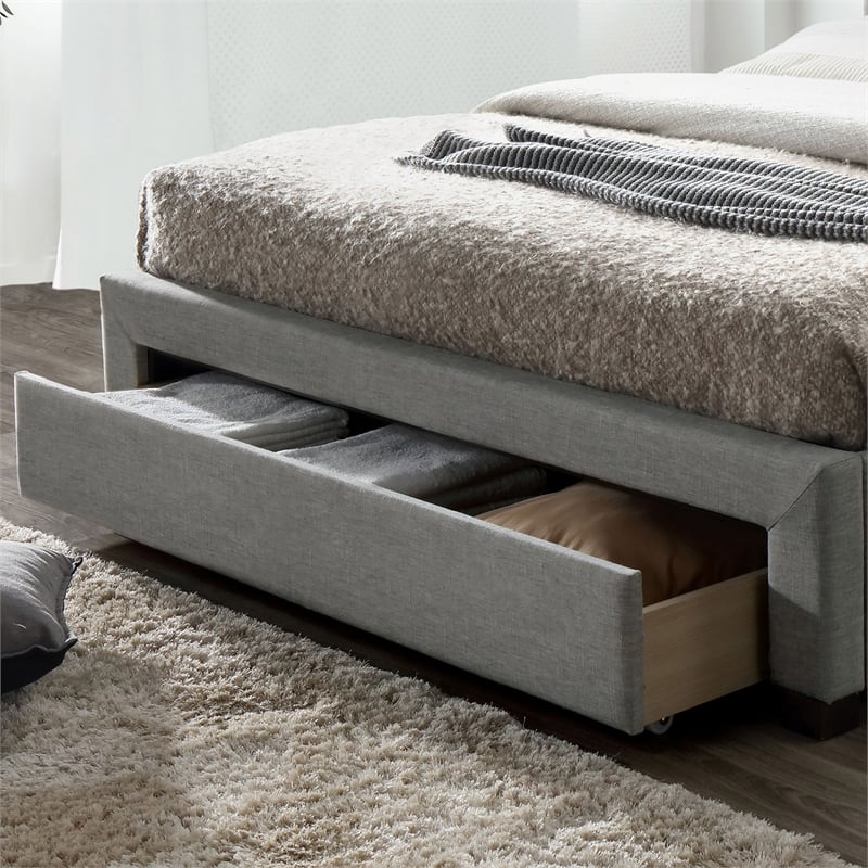 Bowery Hill Transitional Fabric Twin Platform Bed in Gray