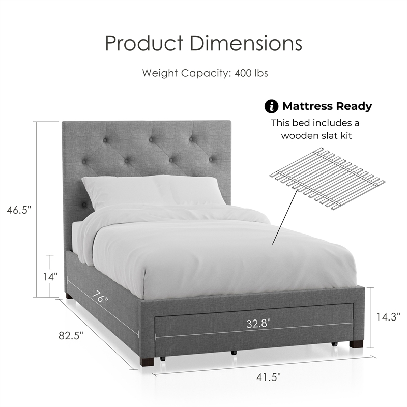 Bowery Hill Transitional Fabric Twin Platform Bed in Gray