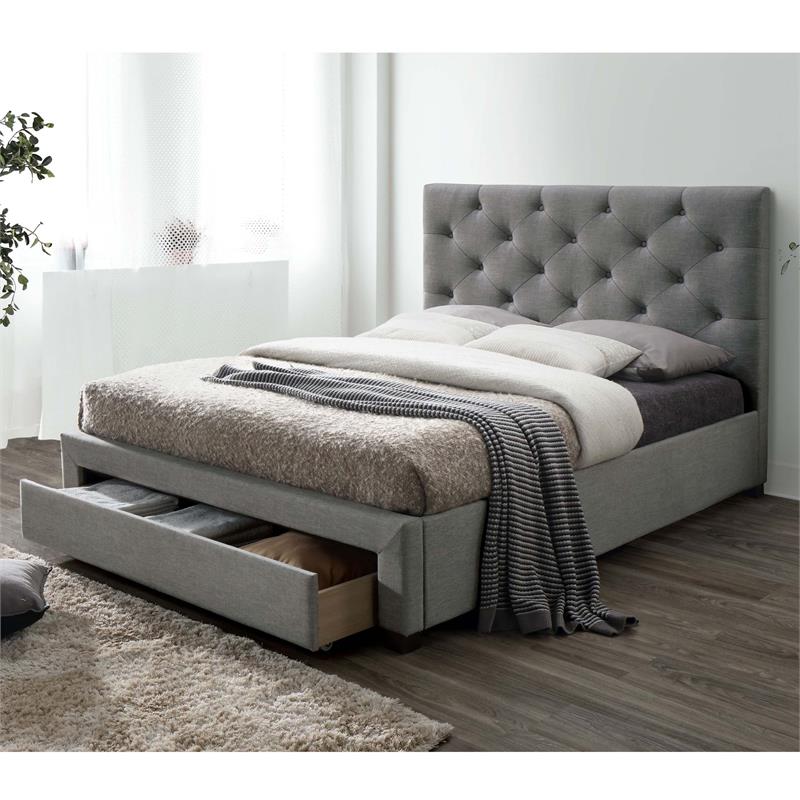 Bowery Hill Transitional Fabric Twin Platform Bed in Gray