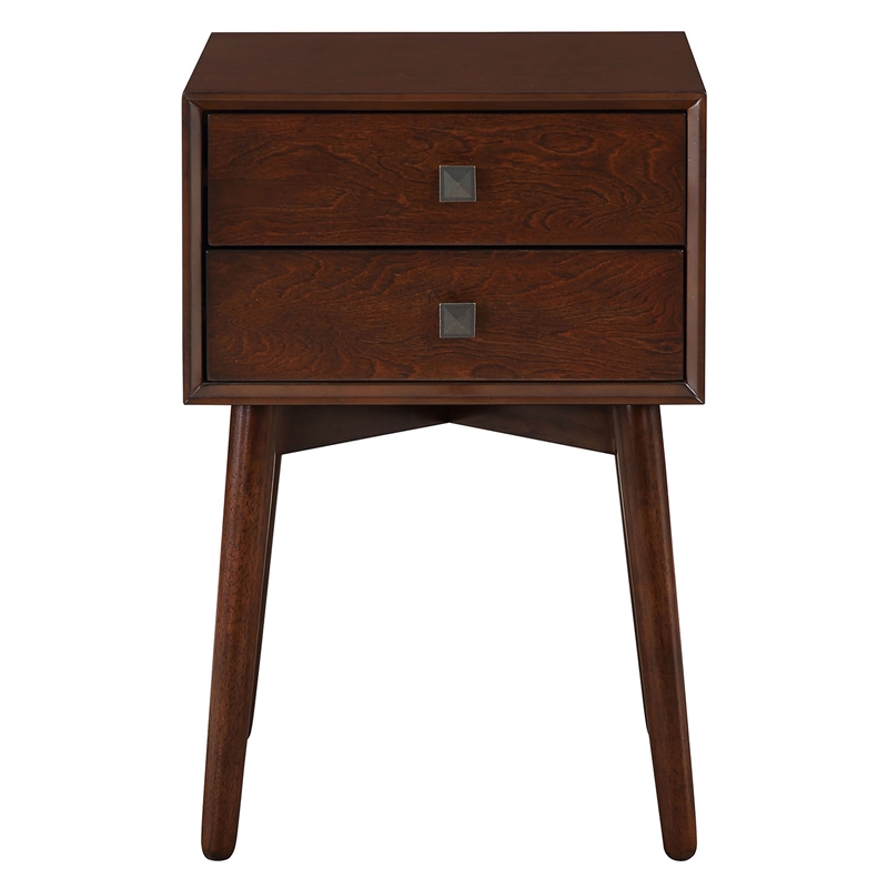 Bowery Hill Mid-Century 2-Drawer Side Table in Espresso Finish
