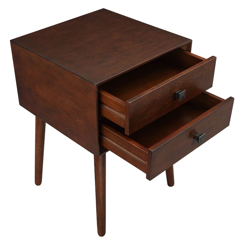 Bowery Hill Mid-Century 2-Drawer Side Table in Espresso Finish