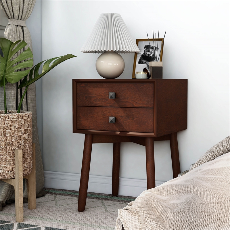 Bowery Hill Mid-Century 2-Drawer Side Table in Espresso Finish