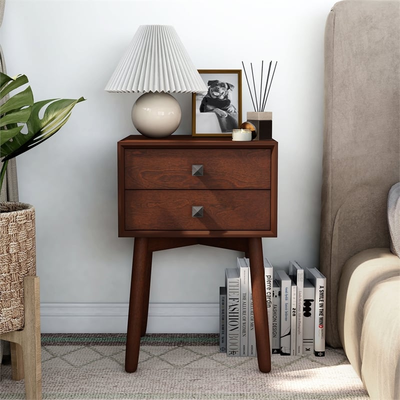 Bowery Hill Mid-Century 2-Drawer Side Table in Espresso Finish