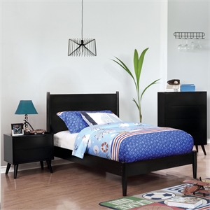 Bowery Hill Solid Wood Twin Platform Bed w/ Memory Foam Mattress in Black