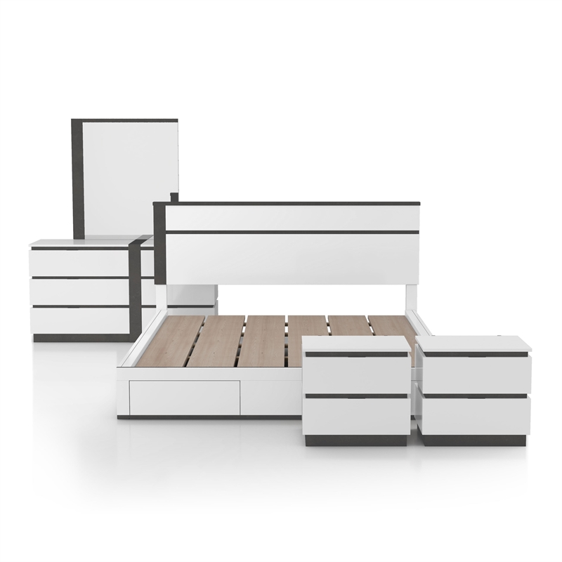 Bowery Hill 5pc Wood Storage Bed Set in White Metallic Gray - Cal King